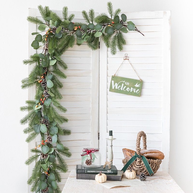 A Ying Christmas rattan decorative flower branches simulation pine branch staircase plant green leaf pine needle pendant window layout