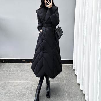 Black down Jacket for Women 2025 Winter New Fashion Thickeneded Warm High-End White Duck down Long Elegant Jacket
