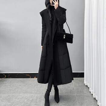 2025 New Style down Jacket with a High-End Feel, Stylish White Duck Down, Winter Fashion Woolen Patchwork, Large Lapel, Warm Coat