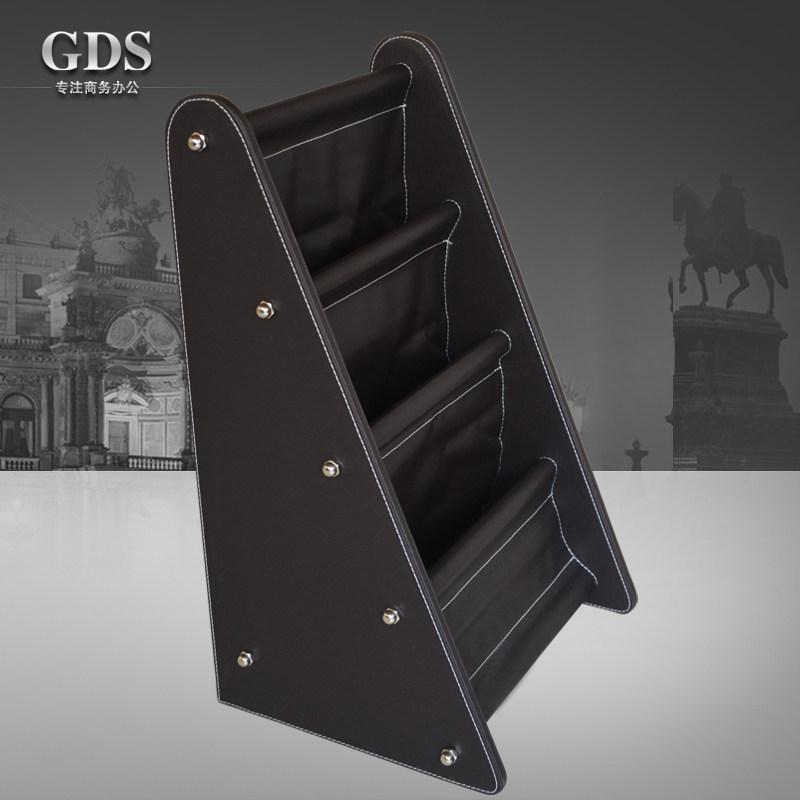 High-end business leather bookshelf magazine rack creative fashion desktop newspaper rack newspaper storage rack European style