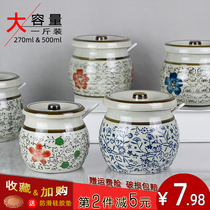 Ceramic seasoning jar large capacity 500ml Japanese blue and white seasoning jar sauce vinegar salt oil jar condiment box zakka