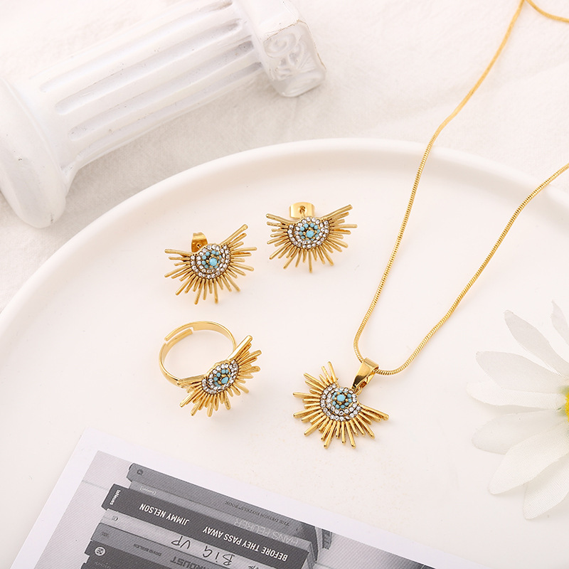 Titanium Inlaid Zircon Explosion Sun Eye Pendant Evil Eye Pendant Necklace Ring Earring Set Ethnic Style Jewelry Titanium Inlaid Zircon Explosion Sun Eye Pendant Evil Eye Pendant Necklace Ring Earring Set Ethnic Style Jewelry