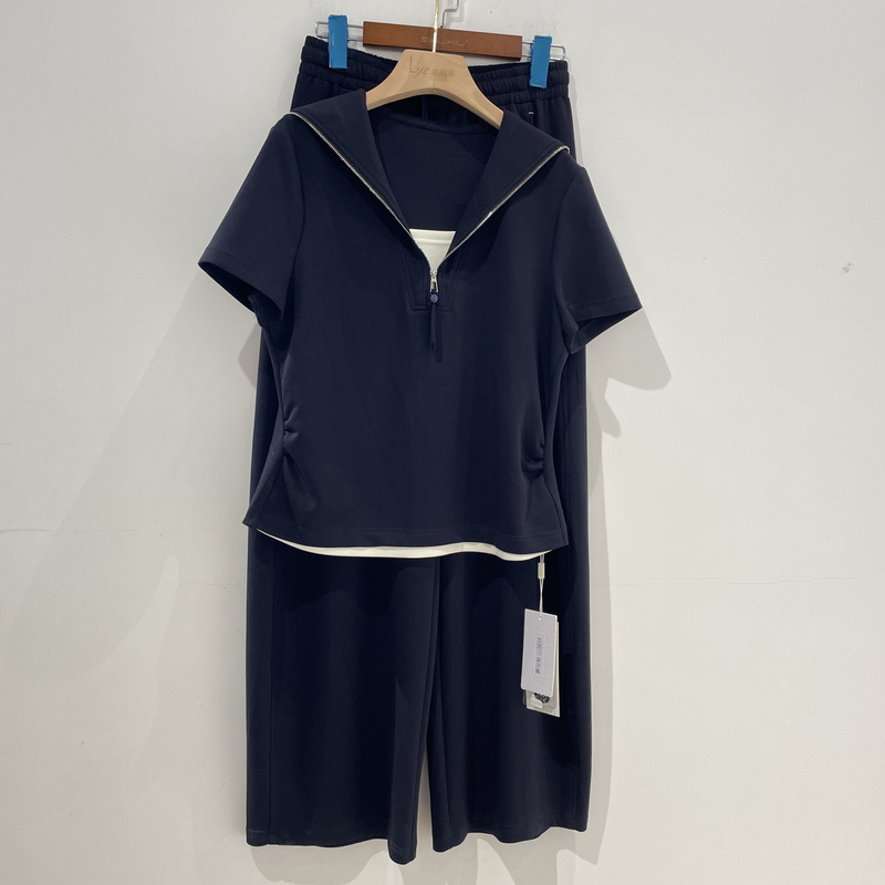 Ke19221K3517 Mall Same Style Summer Outfit 2026 New Fashion Casual Navy Collar Sports Two-Piece Pants Set for Women Ke19221K3517 Mall Same Style Summer Outfit 2026 New Fashion Casual Navy Collar Sports Two-Piece Pants Set for Women