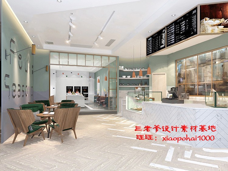 T1469水吧奶茶店咖啡厅吧台小吃装修设计3Dmax效果图冷饮甜...-6