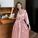 Летний розовый банный халат, длинное платье подружки невесты, изысканный стиль, средней длины, подходит для подростков