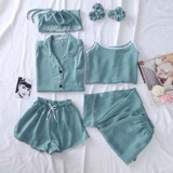 Пижама, шелковый комплект, шорты, милые штаны, сексуальный тонкий кардиган, эффект подтяжки