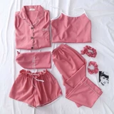 Пижама, шелковый комплект, шорты, милые штаны, сексуальный тонкий кардиган, эффект подтяжки