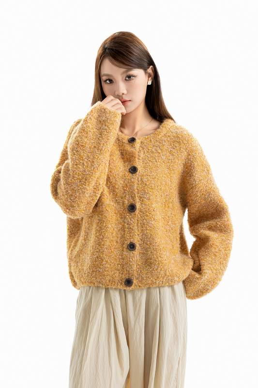 Lamc Original Slimming Autumn and Winter Loose Lazy Style Round Neck Knitted Short Sweater Cardigan Top Trendy Women's Style