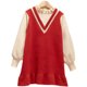 Girls sweater dress autumn and winter foreign girl knitted dress thickened puff sleeves children's bottoming red skirt tide