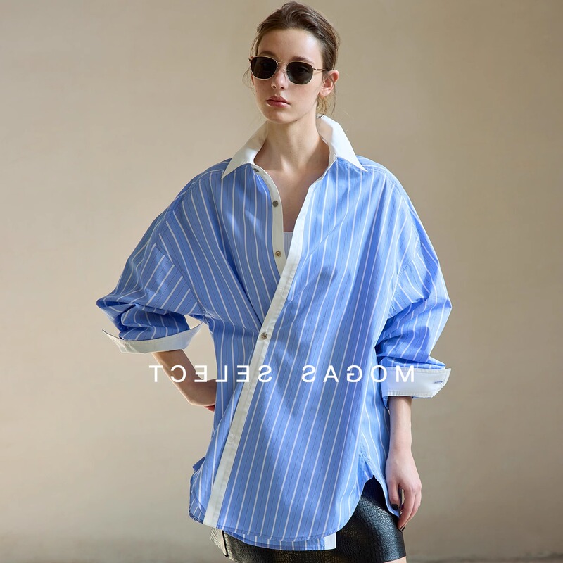 Old Money Style Xinjiang Long-Staple Cotton Stylish Versatile Classic Color-Blocked Striped Shirt for Women Spring 2026 Old Money Style Xinjiang Long-Staple Cotton Stylish Versatile Classic Color-Blocked Striped Shirt for Women Spring 2026