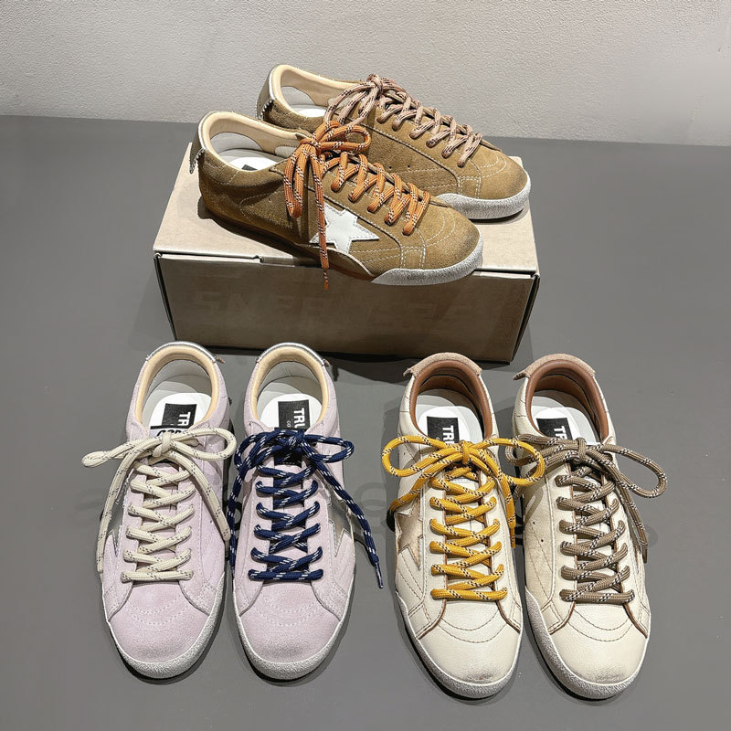 2025 New Handmade Distressed Star Sneakers for Men and Women, Genuine Leather Retro Dirty Shoes, Korean Fashion Casual Sneakers