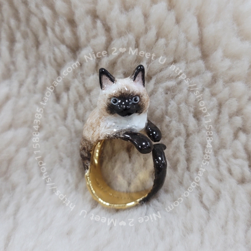 Original 18K Gold-Plated Hand-Painted Cat Ring Featuring Orange Cats, Dairy Cats, Long-Haired Cats, Ragdolls, Siamese Cats, Cute Ring