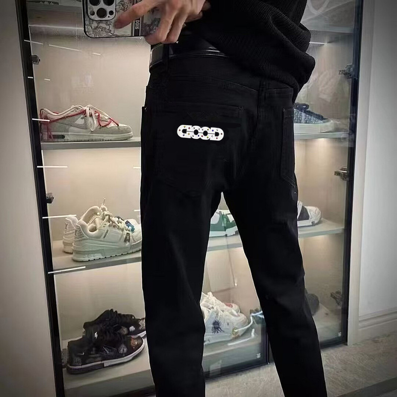 Autumn and Winter God Star-Studded Rhinestone-Embellished Rivet Black Jeans for Men, European and American Trendy Brand, Internet Celebrity Style Pants