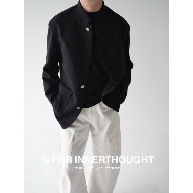 G for Innerthought Custom Woven Tweed Chanel-Style Silver Buckle Lightweight New Chinese-Style Jacket Suit with Stand Collar