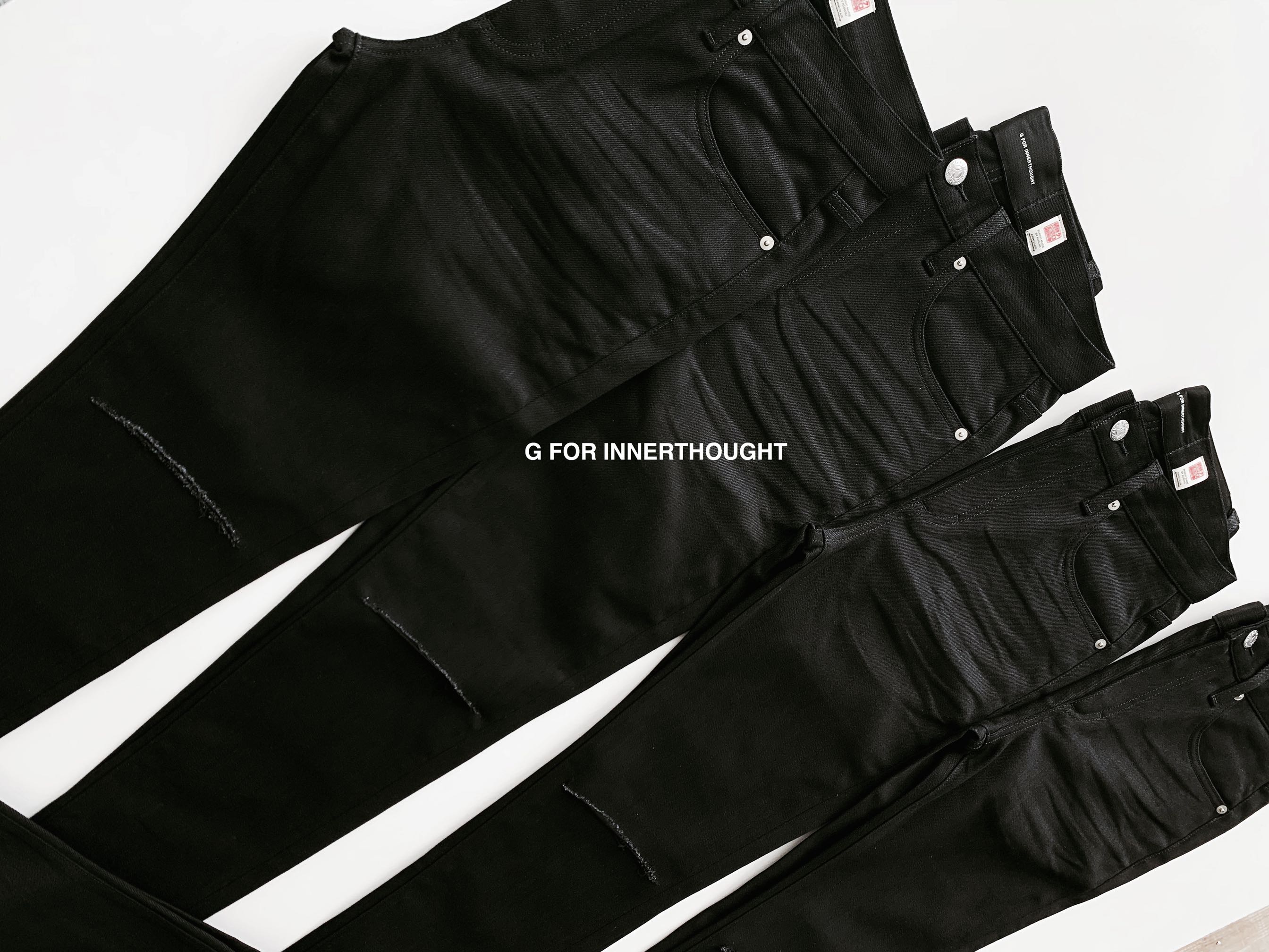 G FOR INNERTHOUGHT Nissan kuroki black stretch knife cut damaged jeans