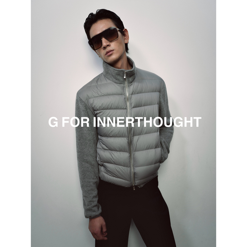 G for Innerthought White Goose down Spliced Knitted Wool Lightweight down Jacket Winter Jacket Ribbed
