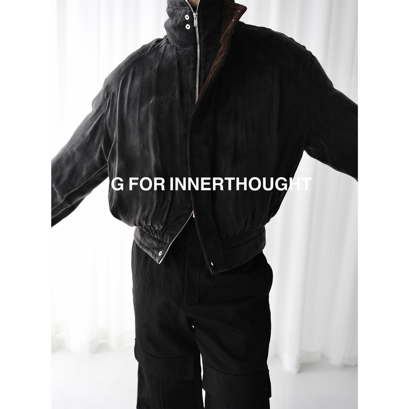 G for Innerthought Retro Vintage Matte Sand-Washed Distressed Corduroy White Goose down Jacket