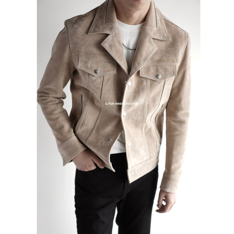 G for Innerthought Imported Suede Sheepskin Leather Jacket Men's Motorcycle Jacket Outwear Reverse Suede Genuine Leather G for Innerthought Imported Suede Sheepskin Leather Jacket Men's Motorcycle Jacket Outwear Reverse Suede Genuine Leather