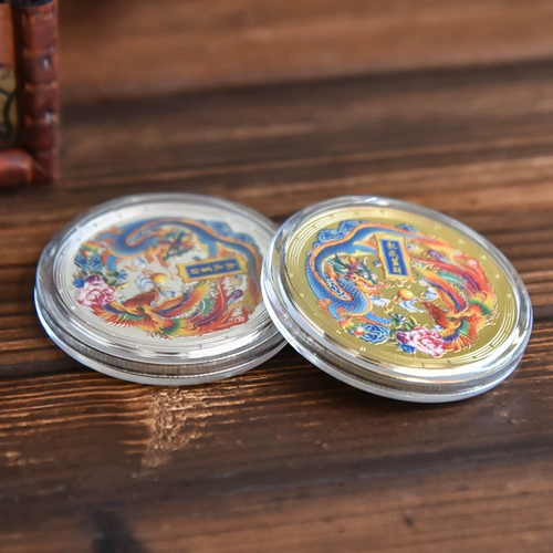 Металлические монеты, дракон и феникс, золото и серебро, подарок на день рождения