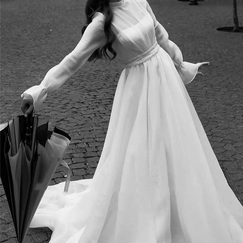 Modest A Line Organza Wedding Dresses Long Sleeves Dubai Ara Modest A Line Organza Wedding Dresses Long Sleeves Dubai Ara