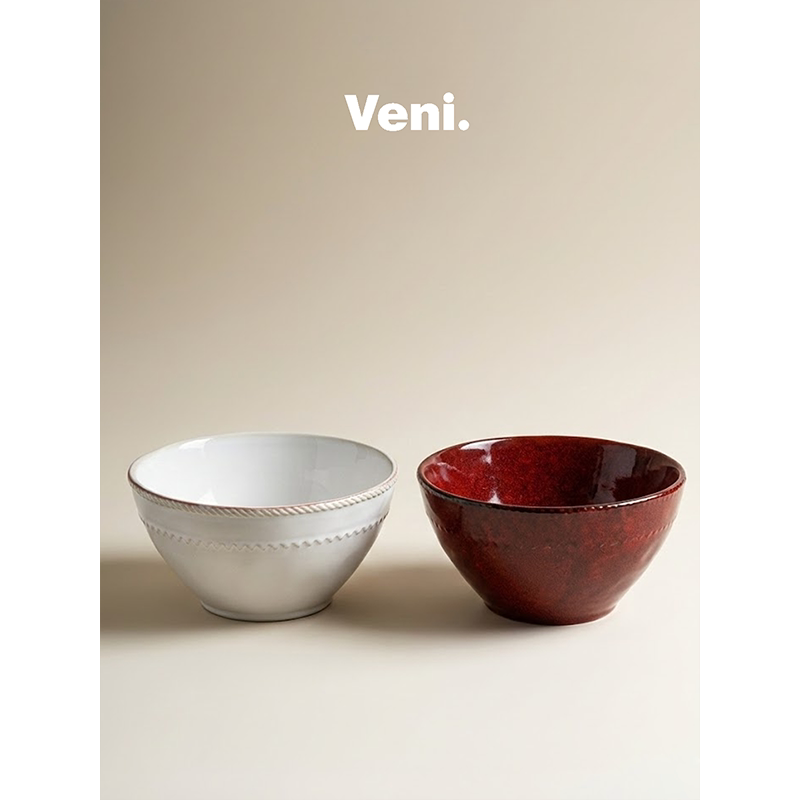 Veni. Chinese-Style Red Festive Handmade Ceramic Bowl Salad Bowl Soup Bowl Set Simple Year of the Horse New Year Gift
