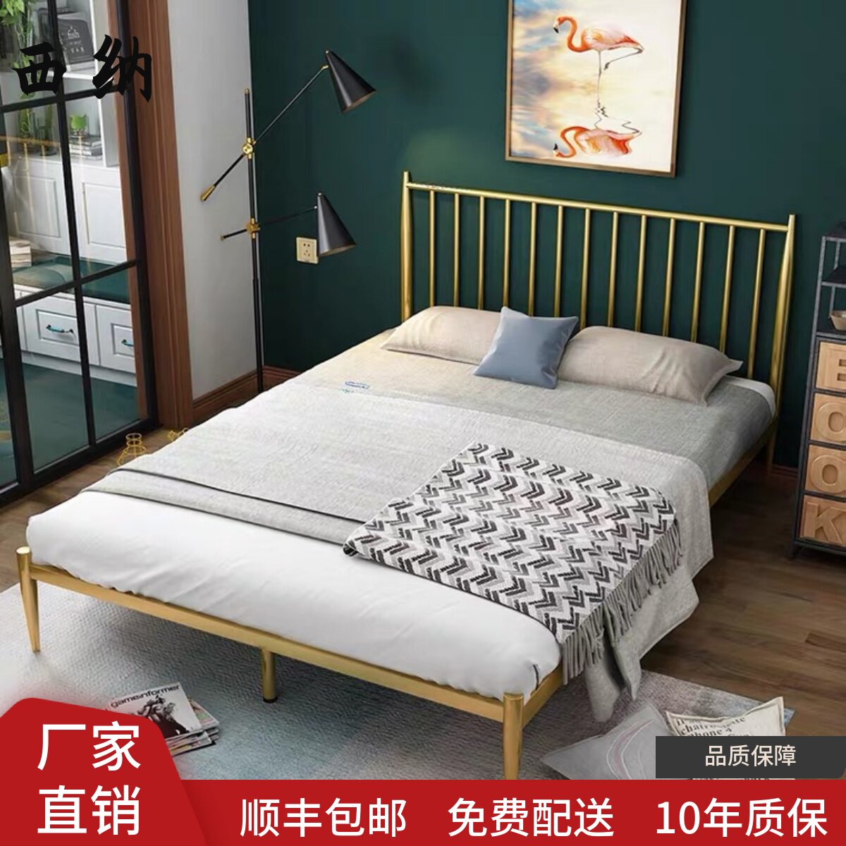 Nordic minimalist modern Reinforced iron art bed 1 5 m Single beds Double beds Ins Princess Golden Master Iron Frame Bed