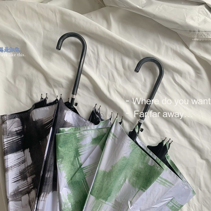 Retro Ink Umbrella Women's Day and Rain Dual-use Long Handle Umbrella Automatic Vinyl Parasol Sunscreen Anti-UV Parasol