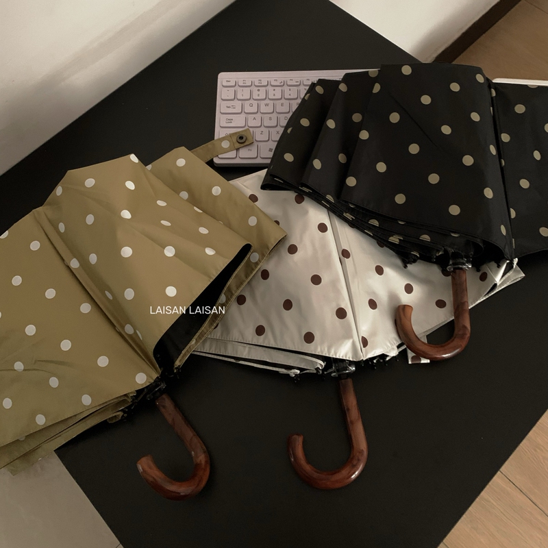 Curved Hook Umbrella for Women, Dual-Use for Sun and Rain, Vintage Sun Umbrella, Sun Protection, Uv Protection, Foldable Parasol, Polka Dot Long-Handled Umbrella