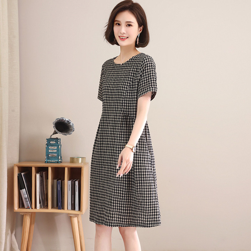 Cotton and linen dress women's summer 2022 new chic houndstooth plaid slimming temperament Western style short skirt