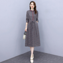 Four Seasons Green Woman Dress New Hangzhou 2022 Spring Fall Long Sleeve Cotton Linen Dress With Waist Display Slim Senior Feel Skirt