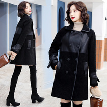 Four Seasons Green Woman Dress New Hangzhou 2021 Winter Clothing Two Sides Wearing Leather Coat Thickened Plush Coat Fur Coat Fur One-piece Jacket