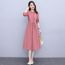 Four seasons of green womens clothing new Hangzhou 2022 spring retro-cut-old cotton linen dress with a slim fit.