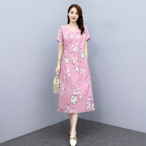 Four seasons of green women dress new Hangzhou 2022 Summer French style Lions dress Long dress Grand code V collar cotton Twist Flowers Skirt