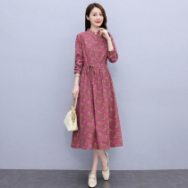 Four Seasons Green Women Dress New Hangzhou 2022 Spring Collection Waist Display Slim Pure Cotton Linen Dress With Long Broken Flowers Skirt