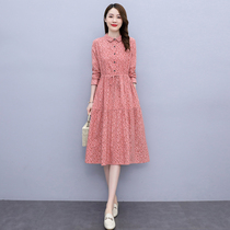 Four Seasons Green Woman Dress New Hangzhou 2022 Spring Autumn Season Collection Waist Display Slim Cotton Linen Dress With Long Broken Flowers Skirt