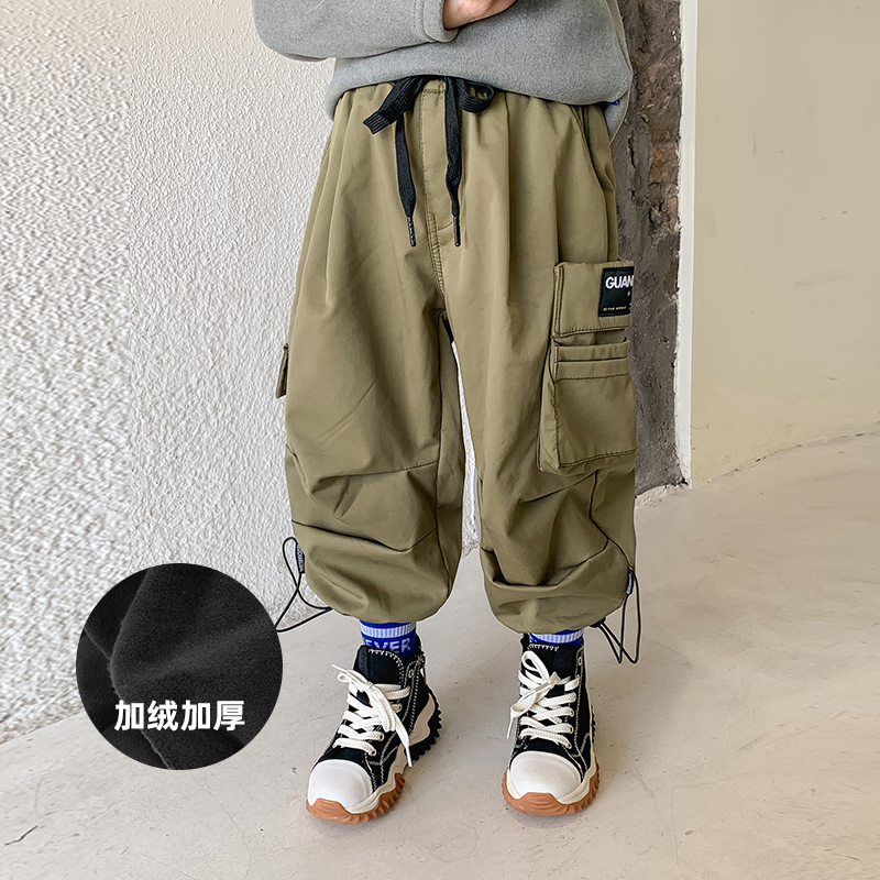 BB's children's clothing boys' one-piece velvet pants 2022 winter middle and big children's children's fleece thickened casual pants and pants tide