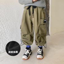 BBs childrens clothing boys one-piece velvet pants 2022 winter middle and big childrens childrens fleece thickened casual pants and pants tide