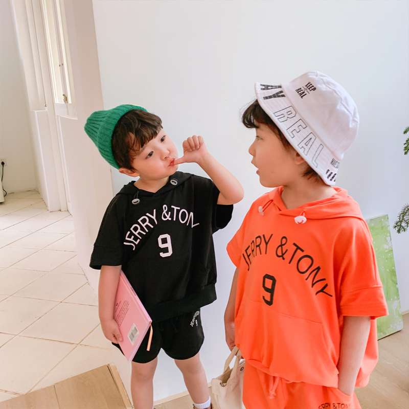 (1 piece 8-fold) boy Korean version with hat short sleeve suit The children's summer clothes 2021 Summer new foreign-style children's clothing