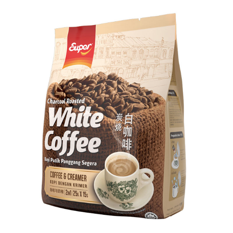 Malaysian coffee super charcoal burns 2 in 1 instant coffee 375g without added sugar white coffee powder