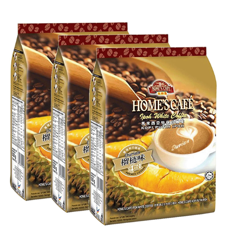 Malaysia Imported Homeland Thick-Yibao Instant White Coffee Durian Taste 4-in-One 525g * 3 bagged