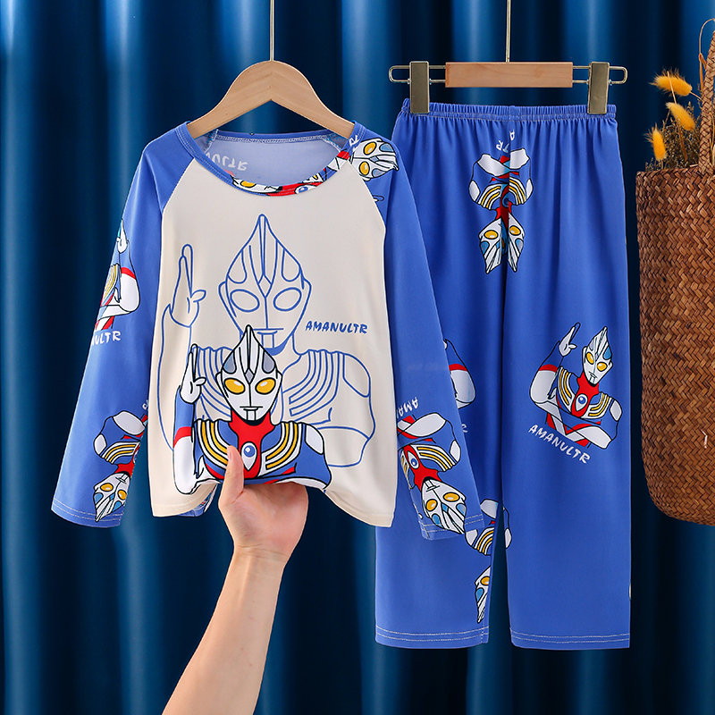 Spring and Autumn Children's Pajamas for Boys and Girls, Pure Cotton Cartoon Summer Thin Style, Medium and Large Children's Boys and Girls Baby Home Clothes