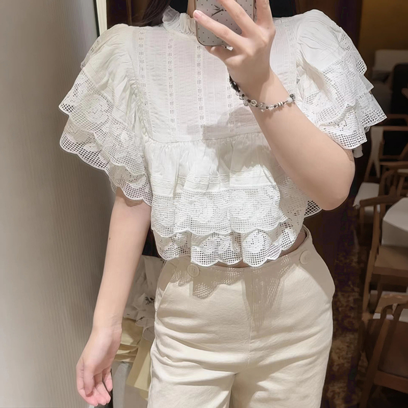 French Niche 2026 Summer New Romantic Style Shawl-Style Layered Lace Ruffle Collar Pullover