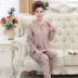 Bộ đồ ngủ dài tay cho bà mẹ trung niên và bà già cotton mùa thu đông Bộ Pajama