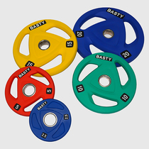 (Colored three-hole PU barbell plates) Eco-friendly odor-free home and commercial gym-specific barbell plate set