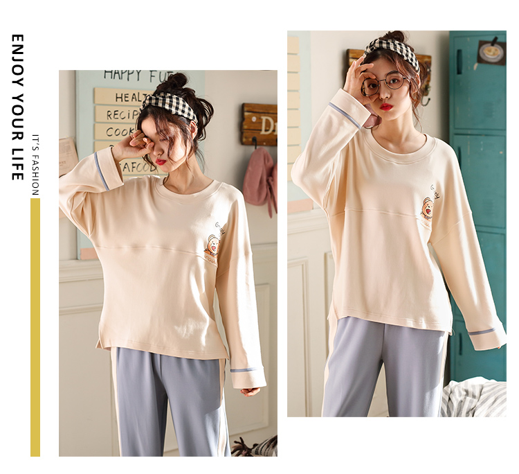 Bộ đồ ngủ nữ mùa xuân và mùa thu cotton dài tay phiên bản Hàn Quốc của bộ đồ sinh viên tươi mát cotton mùa đông có thể mặc bên ngoài dịch vụ gia đình đồ bộ bầu