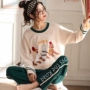 Phiên bản Hàn Quốc của bộ đồ ngủ nữ mùa thu cotton dài tay Bộ đồ hai dây nữ có thể mặc đồ ngủ bằng cotton đặt kích thước lớn phục vụ tại nhà đồ mặc nhà cao cấp