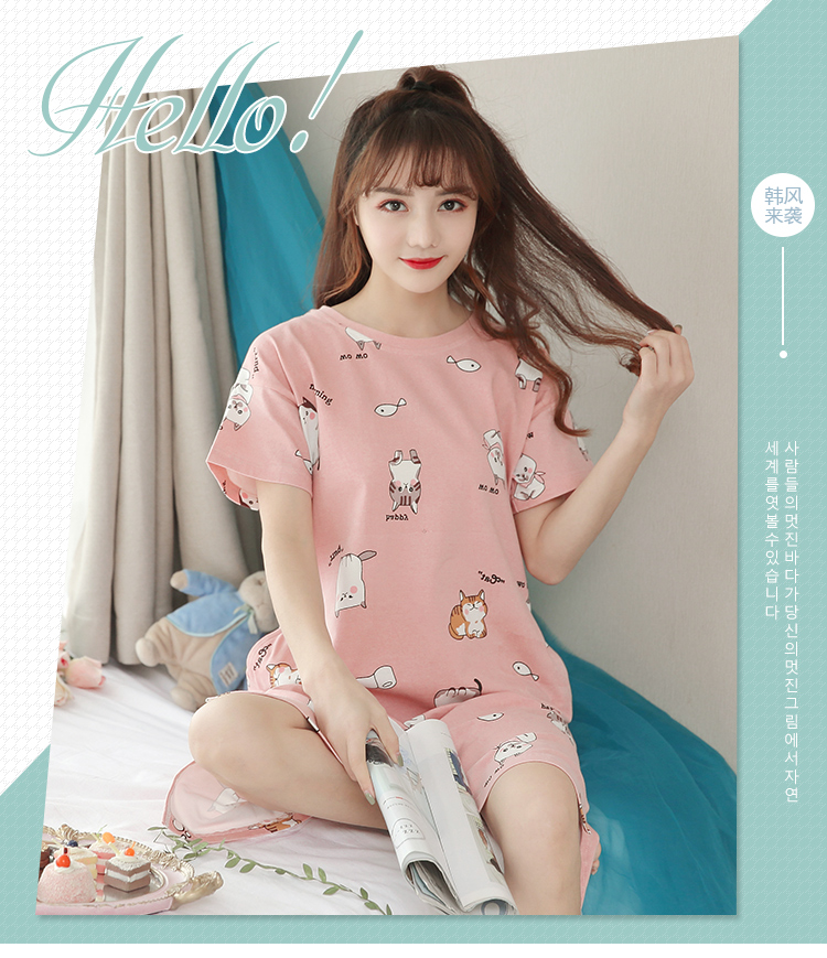 Hàn quốc phiên bản của nightdress nữ mùa hè cotton ngắn tay váy ngọt ngào dễ thương cộng với chất béo kích thước lớn đồ ngủ ít ladies home dịch vụ mùa hè