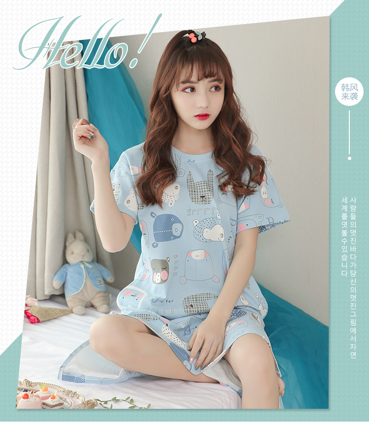 Hàn quốc phiên bản của nightdress nữ mùa hè cotton ngắn tay váy ngọt ngào dễ thương cộng với chất béo kích thước lớn đồ ngủ ít ladies home dịch vụ mùa hè