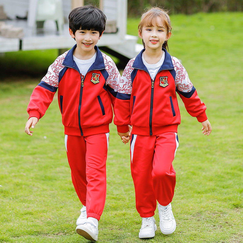 New Chinese style sportswear spring and autumn suits primary and secondary school students sports uniforms red and blue kindergarten uniforms
