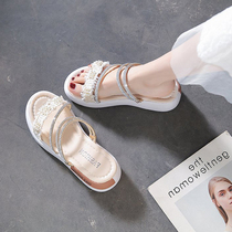 High Quality glance fall ~ fairy wind @ sandals flat rhinestone Pearl two wearing Roman sandals 1